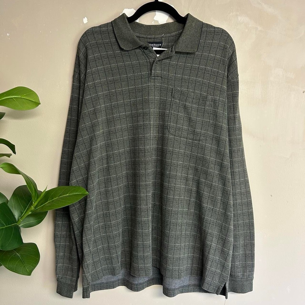 Vintage 2000s Green Small Checkered Patterned Polo Rugby Shirt